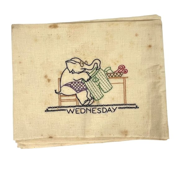 7 Vintage Embroidered Elephant Flour Sack Kitchen Dish Towels - Picture 6 of 10